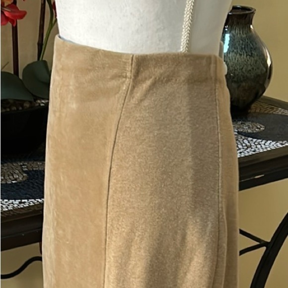 Vintage Y2K Camel Leather Front Suede Stretch Waist Western A Line Skirt Lrg - Picture 10 of 16